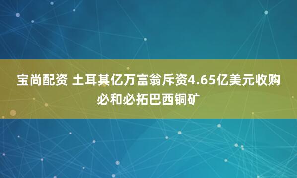 宝尚配资 土耳其亿万富翁斥资4.65亿美元收购必和必拓巴西铜矿