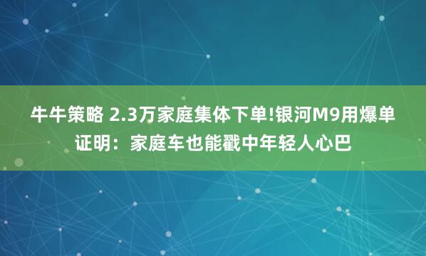 牛牛策略 2.3万家庭集体下单!银河M9用爆单证明：家庭车也能戳中年轻人心巴