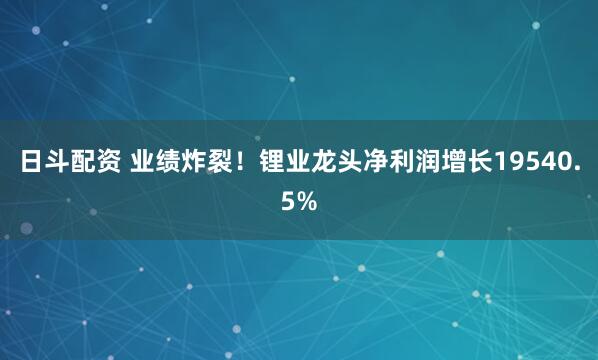 日斗配资 业绩炸裂！锂业龙头净利润增长19540.5%